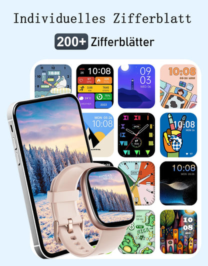 HUAKUA D3 Smartwatch Damen mit Telefonfunktion, 1.85 Zoll, IP68
