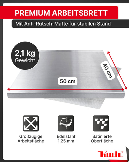 Koch Arbeitsplatte Edelstahl 50 x 40 cm, Schneidebrett & Knetbrett