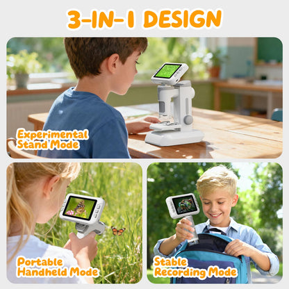 HEWEIMEI Kindermikroskop P2, 1600-fach, 4,0" IPS-Display, Grau