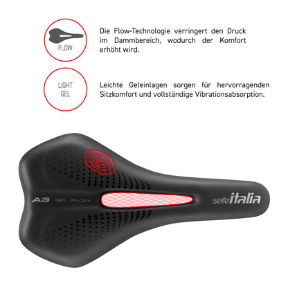 Selle Italia A3 Gel Flow Fahrradsattel mit Gelpolsterung, schwarz