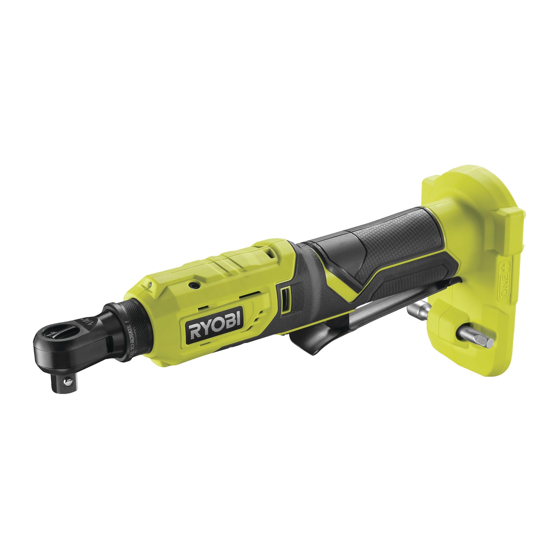 RYOBI R18RW2-0 18V Akku Ratschenschrauber - Ohne Akku/Lader. Grün-schwarzer Winkel-Ratschenschrauber zum Anziehen/Lösen von Schrauben/Muttern an engen Stellen.