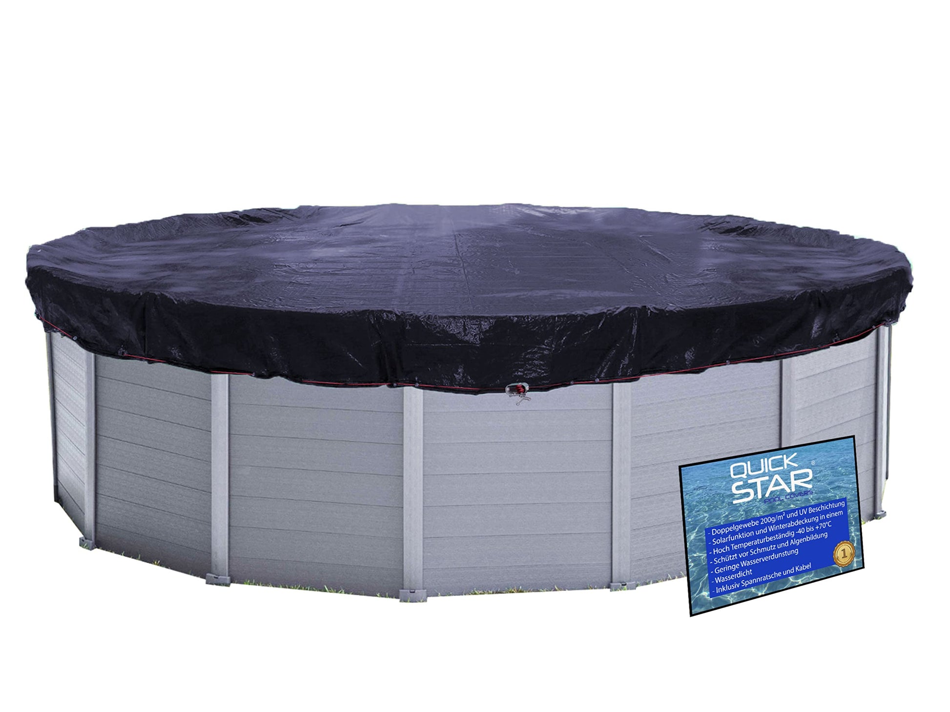 QUICK STAR Poolabdeckung rund Ø 460 cm für 366-400 cm Pools, schwarz, Solarplane aus beschichtetem Polyethylen