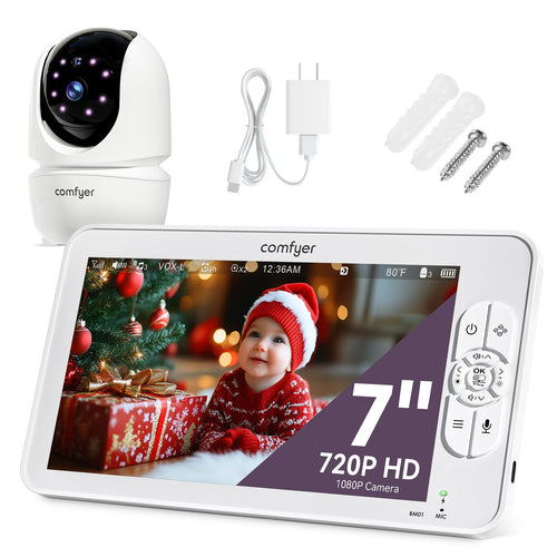 Comfyer Babyphone BM01 mit Kamera, 7-Zoll-Display, Nachtsicht und VOX – Set aus Elterneinheit und schwenkbarer Kamera