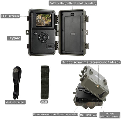 Wildkamera 64MP 1296P – Nachtsicht Outdoor Überwachung