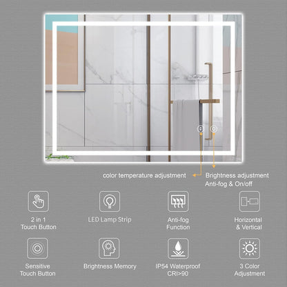 Dripex Badspiegel mit Beleuchtung Led Spiegel mit Touch-Schalter, Dimmbar, 3 Lichtfarbe Einstellbare Badezimmerspiegel mit Beleuchtung, Beschlagfrei 60 x 80 cm
