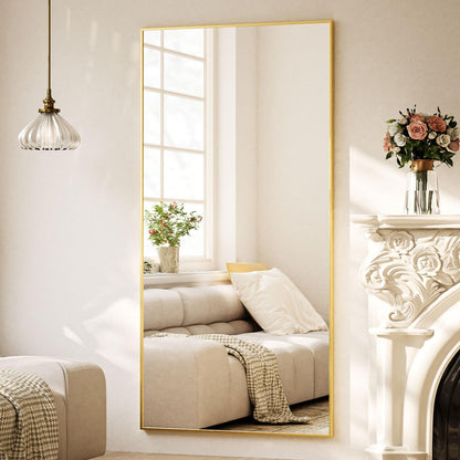 BEAUTYPEAK 171x76cm Ganzkörperspiegel Stand- & Wandspiegel Gold. Goldener, rechteckiger Spiegel für Ganzkörperansicht.