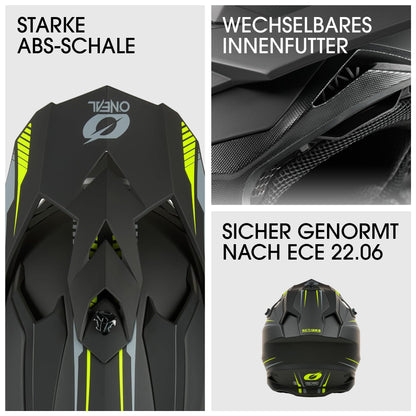 O'NEAL C-SRS SOLID Motocross Helm - Schwarz/Neongelb, Grösse S