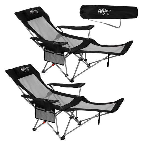 WEJOY 2-in-1 Faltstuhl mit Fussstütze - Schwarz/Grau 2er Set