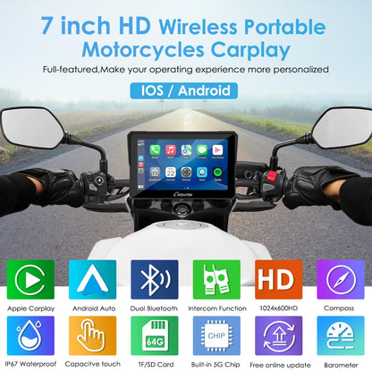 Carpuride W702 Pro Motorrad CarPlay Bildschirm - 7" Intercom Dual BT