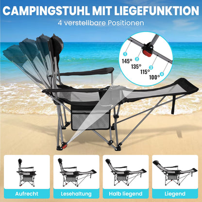 WEJOY 2-in-1 Campingstuhl mit Fussstuetze Faltbar Schwarz/Grau