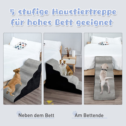 A.FATI Hundetreppe Rampe 5 Stufen 60cm Hoch – Rutschfest, Grau