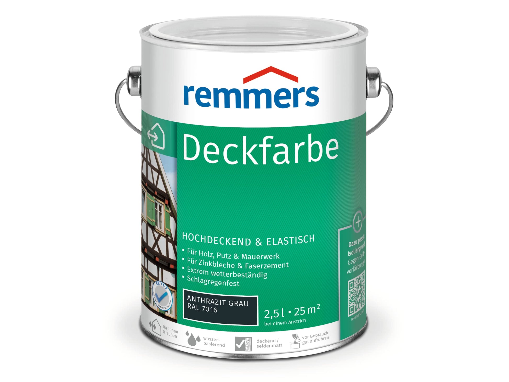 Remmers Deckfarbe anthrazitgrau RAL 7016, 2,5 Liter Wetterschutzfarbe für innen und aussen