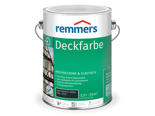 Remmers Deckfarbe anthrazitgrau RAL 7016, 2,5 Liter Wetterschutzfarbe für innen und aussen