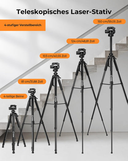 CIGMAN CTP01 Laserstativ, Aluminium-Baustativ 150 cm mit 3-Wege-Kopf