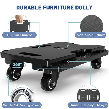 Ronlap Möbelroller 2er Set, Transportroller bis 400 kg, Schwarz