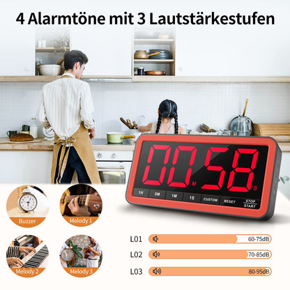VOCOO Küchentimer digital, 19,8 cm LED-Anzeige, Magnet, Schwarz-Orange