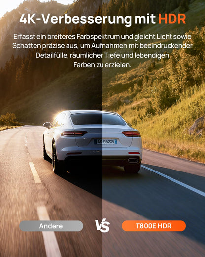 70mai T800E 4K 3-Kanal Dashcam mit HDR, GPS und 64GB SD-Karte