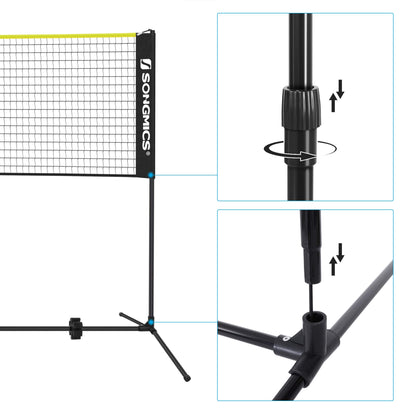 SONGMICS Badmintonnetz SYQ500B02, 5 m, höhenverstellbar, schwarz-gelb