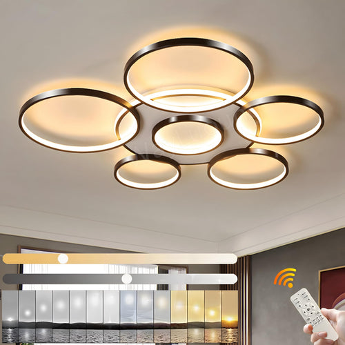 LuxSwiss Moderne 7-Ringe LED Deckenleuchte - Ø110cm, schwarz, dimmbar