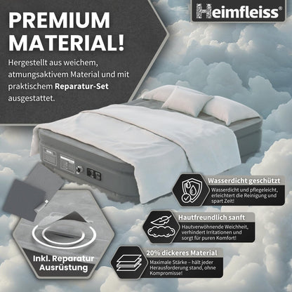 Heimfleiss® Luftmatratze selbstaufblasend 150x200 cm | Premium Luftbett 2 Personen | Schnell Aufblasbare Matratze ideal nutzbar als Gästebett & Camping Bett | Selbstaufblasbare Gästematratze mit Pumpe