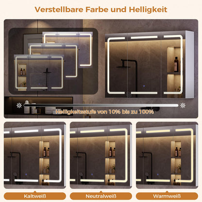 mojiasion Spiegelschrank mit LED-Beleuchtung, Steckdose, 60×80 cm