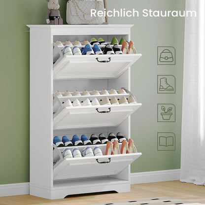 Brinlawb Schuhkipper 3 Klappen Holz – Schuhschrank Weiss
