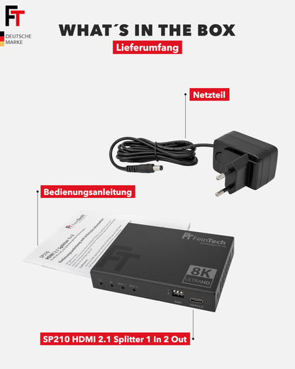 FeinTech SP210 HDMI 2.1 Splitter 4K 120Hz 8K für 2 Monitore