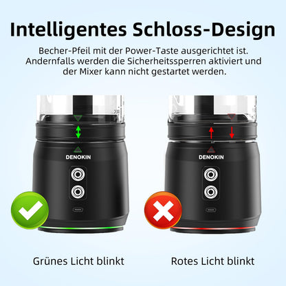 DENOKIN Tragbarer Mixer A8, 700 ml Mini-Standmixer mit Akku