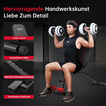 PASYOU Hantelbank klappbar, 10-fach verstellbar, Trainingsbank