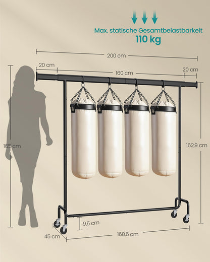 SONGMICS Kleiderständer auf Rollen HSR176B01, ausziehbar, 110 kg