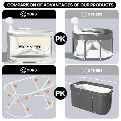 Tragbare Faltbadewanne Eisbad Heissbad – Grau weiss, Oval-Medium