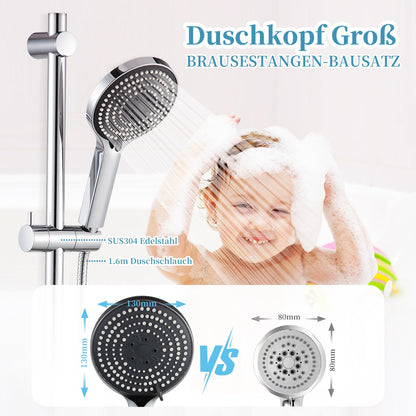 OFFO Duschstangen-Set mit Handbrause, 6 Strahlarten, 70 cm, Chrom