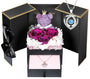 ADDWel Ewige Rose mit Herz Halskette aus 925 Silber, Geschenkbox – drei rote konservierte Rosen in Herzform mit Moosbär