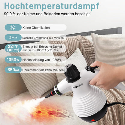 AKPIAN Handdampfreiniger EM-301, 1050 W mit 10-teiligem Zubehörset
