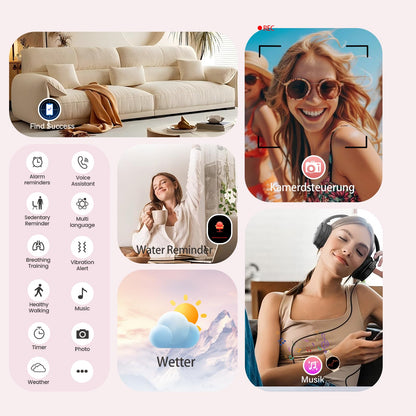 Miecgth S51 Smartwatch Damen, Telefonfunktion, 1,39 Zoll, Rosa Gold