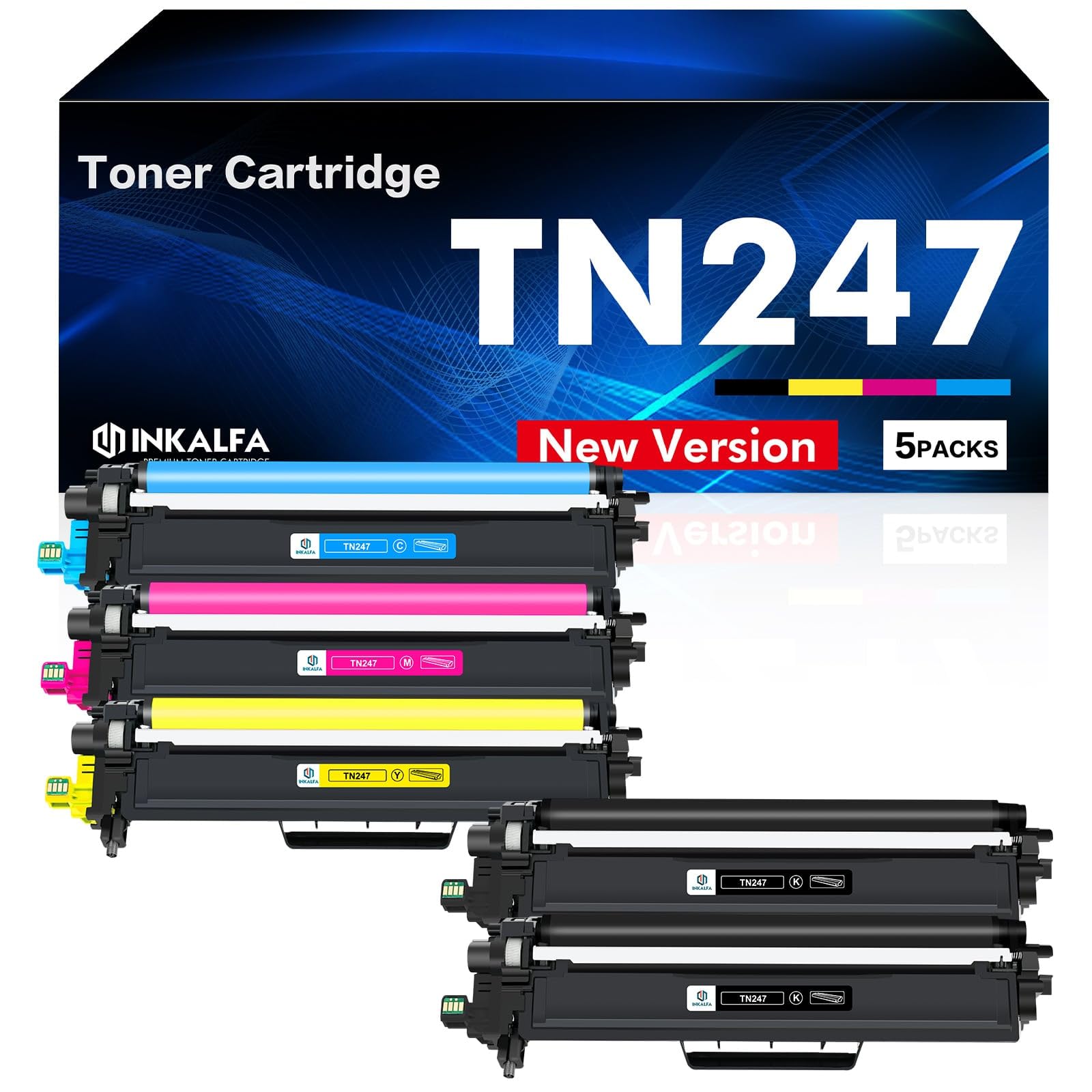 inkalfa Toner 5er-Pack kompatibel für Brother TN-243CMYK TN-247, Kartuschen in Schwarz, Cyan, Magenta und Gelb