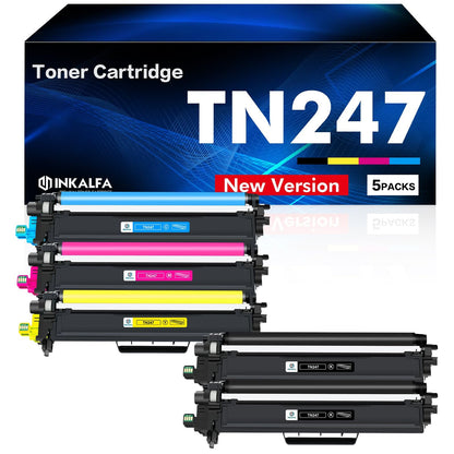inkalfa Toner 5er-Pack kompatibel für Brother TN-243CMYK TN-247, Kartuschen in Schwarz, Cyan, Magenta und Gelb