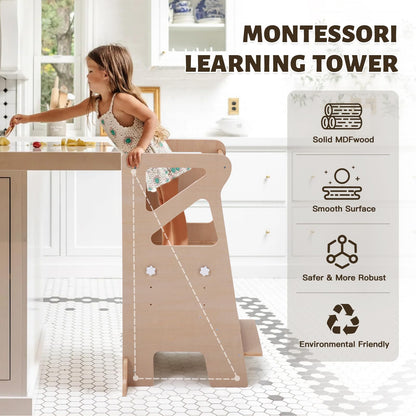 Labebe Montessori Lernturm 4-in-1 mit Rutsche & Kreidetafel