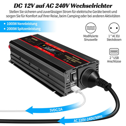 Seamuing 2000W Wechselrichter 12V auf 230V für Auto LKW