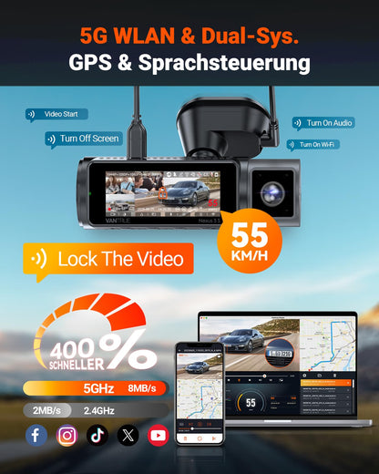 VANTRUE N5S 4-Kanal Dashcam STARVIS 2 – 2.7K Vorne