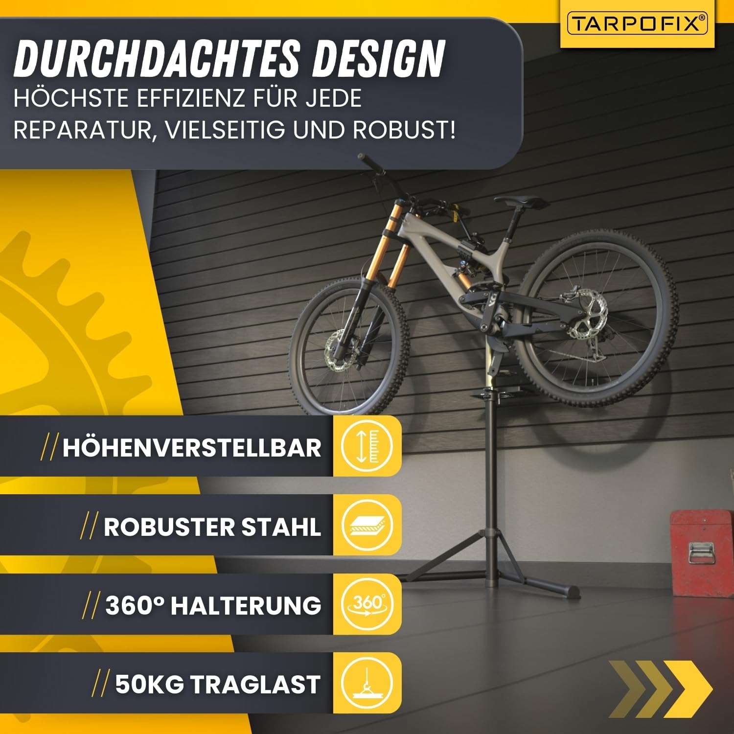 Montageständer Velo & E-Bike bis 50kg – 360° drehbar –