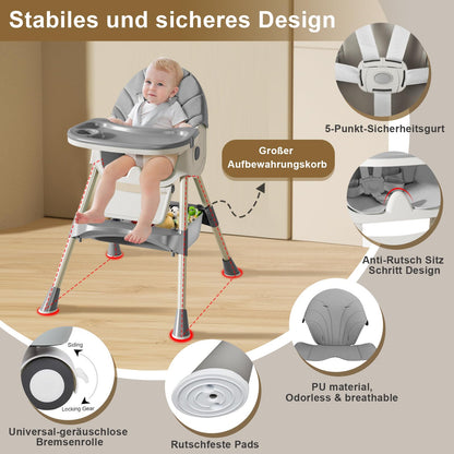 LINELUCK 4in1 Kinderhochstuhl – mit Babyliege, mitwachsend