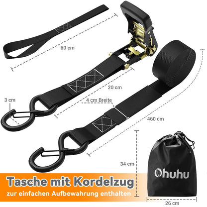Ohuhu Spanngurte mit Ratsche, 4er-Set, 4,6 m, 1500 kg Bruchlast