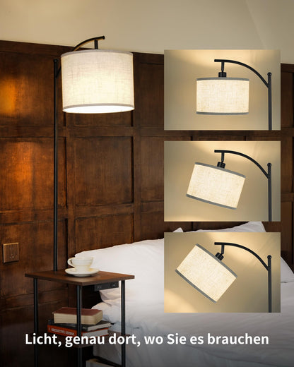 LuminexDesigns Vintage Stehlampe mit Tisch, USB & Typ-C Holz