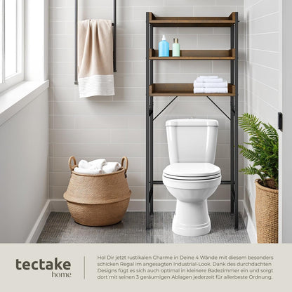 tectake Badezimmerregal mit 3 Ablagen, Industrial Design, dunkelbraun