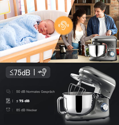 Fentic Küchenmaschine 2000W, 6.2L Edelstahl Rührschüssel - Anthrazit