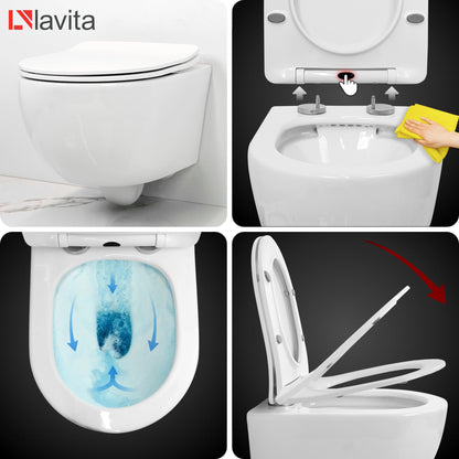 LAVITA Brava Wand-WC spülrandlos – WC-Sitz Absenkautomatik, Weiss glanz