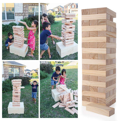 TUAHOO Riesen-Wackelturm – Holz-Stapelspiel mit 54 Blöcken & Tasche