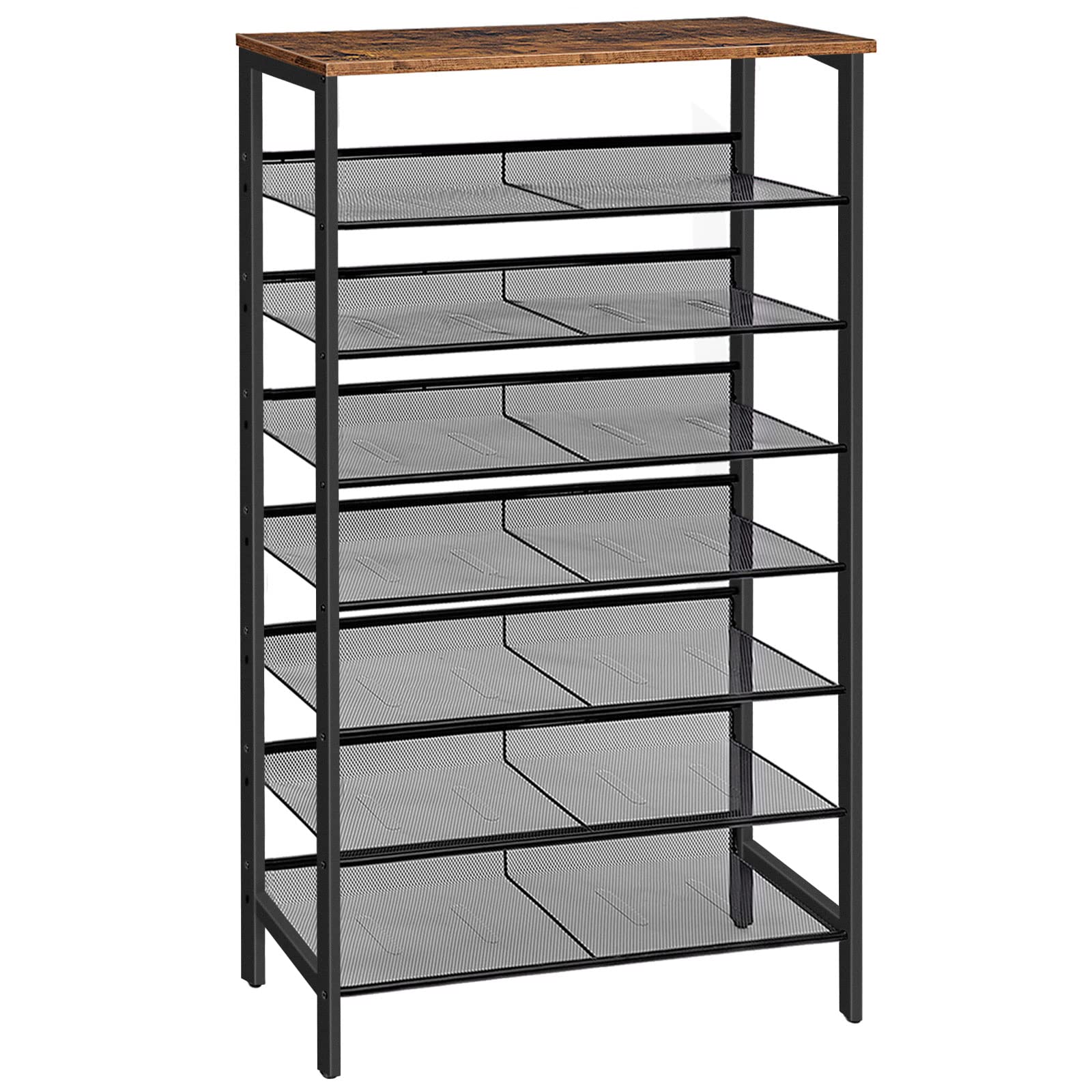 HOOBRO 8-stöckiges Schuhregal - schmal Metall vintagebraun-schwarz. Vertikales 8-stöckiges Metallregal zur Schuhlagerung.