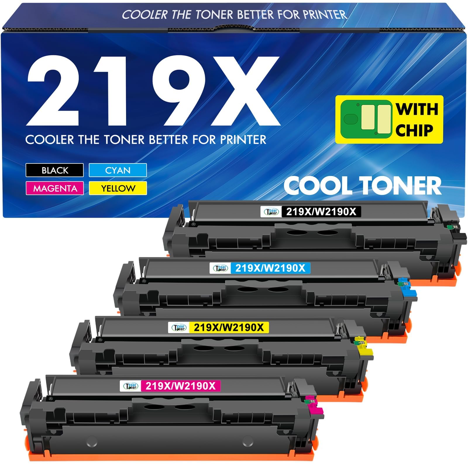 Cool Toner 219X 219A Toner 4er-Pack kompatibel für HP Color LaserJet, Kartuschen in Schwarz, Cyan, Magenta und Gelb